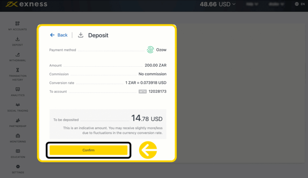 how to deposit in exnes using ozow